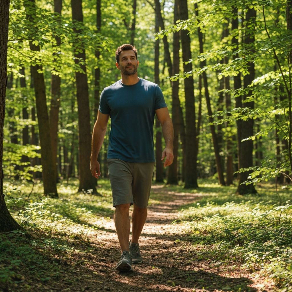Man walking in nature and being active